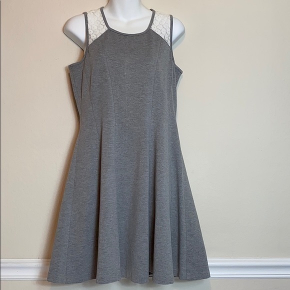 Loft Outlet Gray Dress With Creme Lace Size 4 - Picture 2 of 7